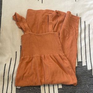 Madewell Jumpsuit Smocked Wide Leg Coral Salmon